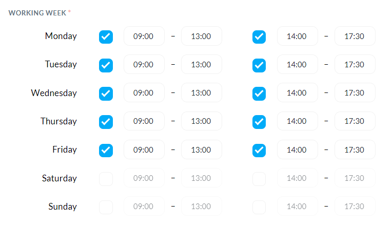 Defining the working and non working days of the week Knowledge base